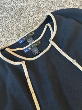 I. B. Diffusion Black Cardigan with Cream Trim